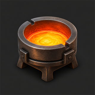 Forrrge app icon: a glowing forge crucible of molten metal in a forged-iron stand